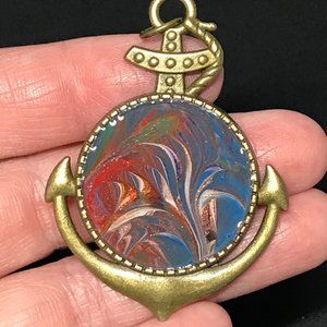 NWOT Wearable Art Anchor Pendant, Fluid Art